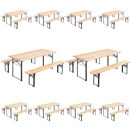 10 Tables de brasserie pliantes Oviala 180x80x76cm + 20 bancs bois