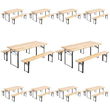 10 Tables de brasserie pliantes Oviala 180x80x76cm + 20 bancs bois