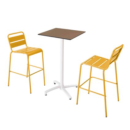 Oviala Set hoge laminaat tafel in taupe en 2 hoge gele stoelen