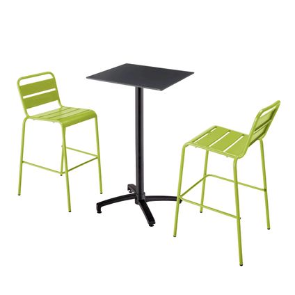 Oviala Zwarte hoge laminaat tafel en 2 hoge groene stoelen