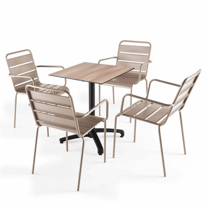 Oviala Tuintafel en 4 taupekleurige fauteuils