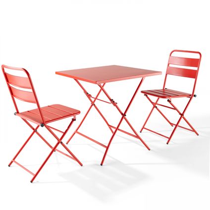 Ensemble table de jardin pliante et 2 chaises acier Oviala Palavas rouge