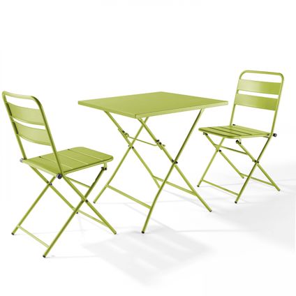 Ensemble table de jardin pliante et 2 chaises acier Oviala Palavas vert