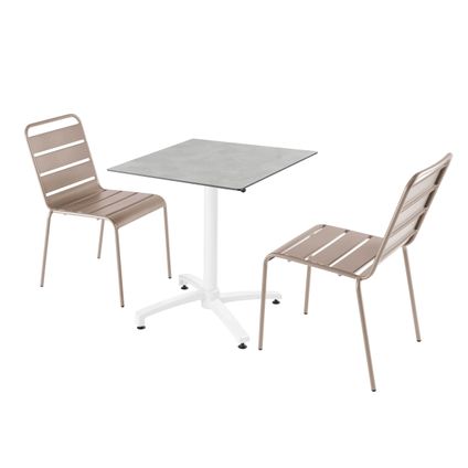 Oviala Set tuintafel met grijs betonnen laminaat en 2 taupe stoelen