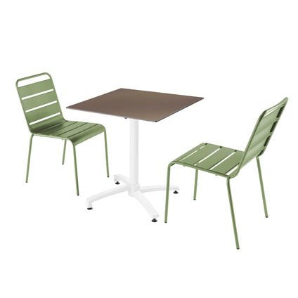 Ensemble table de jardin stratifié taupe Oviala Opéra et 2 chaises vert cactus