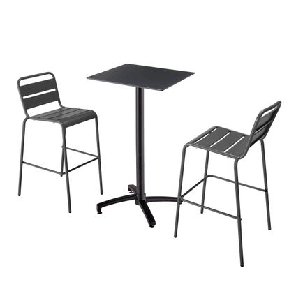 Oviala Set hoge zwarte laminaat tafel en 2 hoge grijze stoelen
