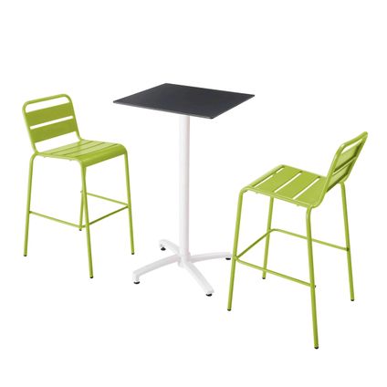 Oviala Zwarte hoge laminaat tafelset en 2 groene hoge stoelen