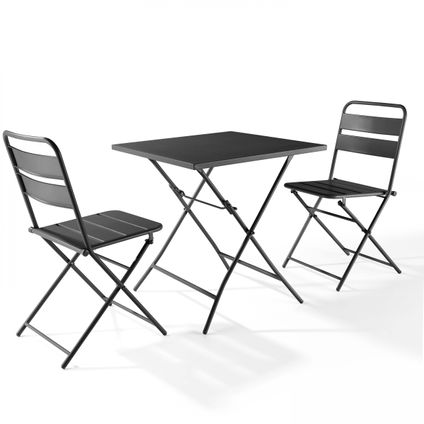 Oviala Palavas Set inklapbare tuintafel en 2 grijze stalen stoelen