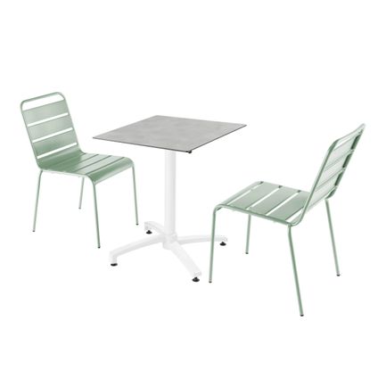 Oviala Set tuintafel met grijs betonnen laminaat en 2 saliegroene stoelen