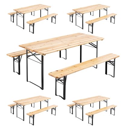 5 Tables pliantes 180x80x76cm Oviala + 10 bancs pliants bois
