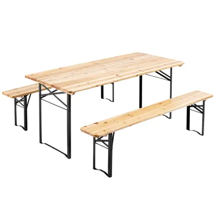 5 Tables pliantes 180x80x76cm Oviala + 10 bancs pliants bois 2