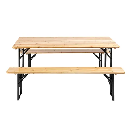 5 Tables pliantes 180x80x76cm Oviala + 10 bancs pliants bois 3