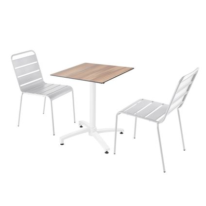 Oviala Set tuintafel met donker eikenfineer en 2 witte stoelen