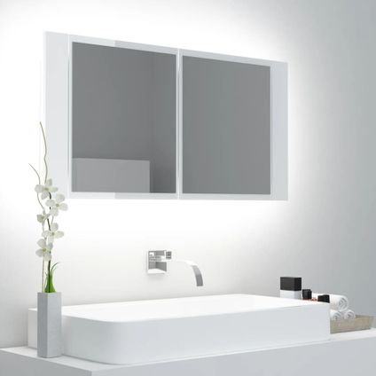 Maison du'monde - Badkamerkast met spiegel en LED 90x12x45 cm acryl hoogglans wit