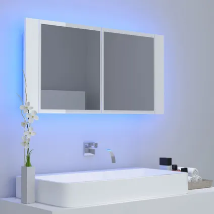 Maison du'monde - Badkamerkast met spiegel en LED 90x12x45 cm acryl hoogglans wit 3