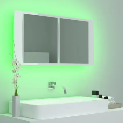 Maison du'monde - Badkamerkast met spiegel en LED 90x12x45 cm acryl hoogglans wit 4