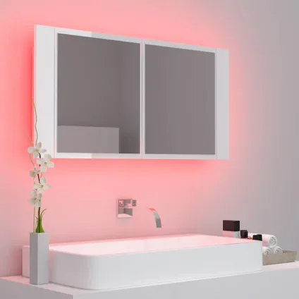 Maison du'monde - Badkamerkast met spiegel en LED 90x12x45 cm acryl hoogglans wit 5