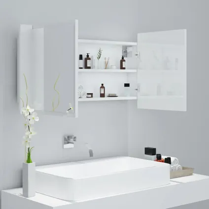 Maison du'monde - Badkamerkast met spiegel en LED 90x12x45 cm acryl hoogglans wit 6