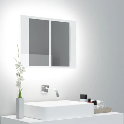 Maison du'monde - Badkamerkast met spiegel en LED 60x12x45 cm acryl hoogglans wit