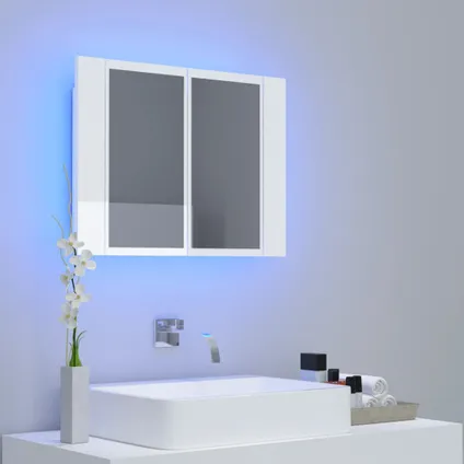 Maison du'monde - Badkamerkast met spiegel en LED 60x12x45 cm acryl hoogglans wit 3