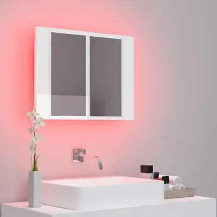 Maison du'monde - Badkamerkast met spiegel en LED 60x12x45 cm acryl hoogglans wit 4