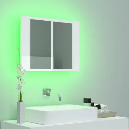 Maison du'monde - Badkamerkast met spiegel en LED 60x12x45 cm acryl hoogglans wit 5