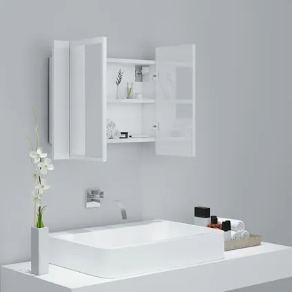 Maison du'monde - Badkamerkast met spiegel en LED 60x12x45 cm acryl hoogglans wit 6