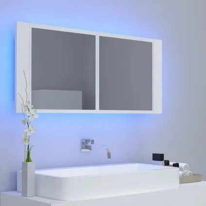 Maison du'monde - Badkamerkast met spiegel en LED 100x12x45 cm acryl wit 9