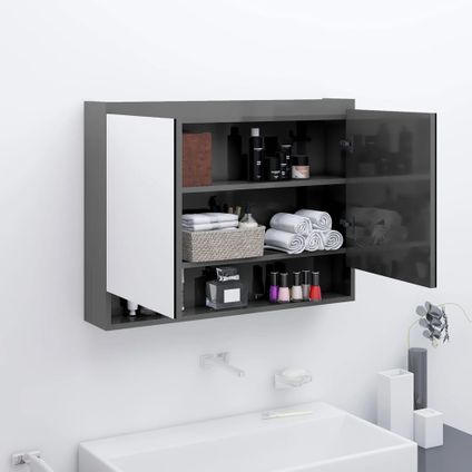 Maison du'monde - Badkamerkast met spiegel 80x15x60 cm MDF glanzend grijs