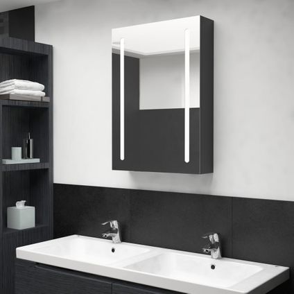 Maison du'monde - Badkamerkast met spiegel en LED 50x13x70 cm glanzend zwart