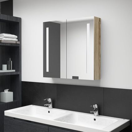 Maison du'monde - Armoire de salle de bain à miroir LED Chêne 62x14x60 cm