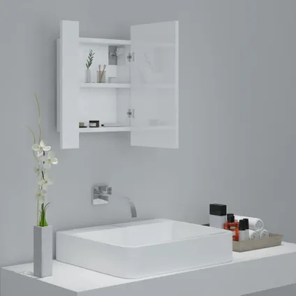 Maison du'monde - Badkamerkast met spiegel en LED 40x12x45 cm acryl hoogglans wit 6