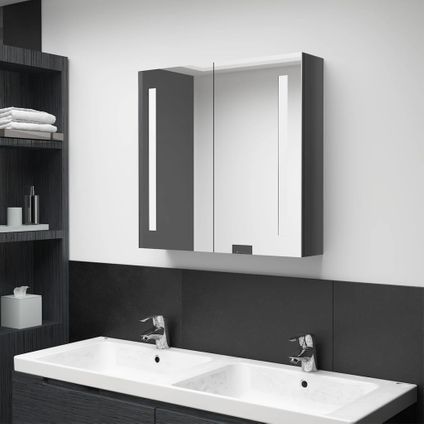 Maison du'monde - Badkamerkast met spiegel en LED 62x14x60 cm glanzend grijs