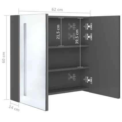 Maison du'monde - Badkamerkast met spiegel en LED 62x14x60 cm glanzend grijs 8