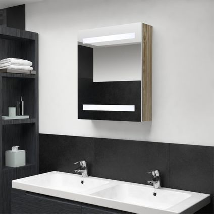 Maison du'monde - Badkamerkast met spiegel en LED 50x14x60 cm wit eikenkleurig
