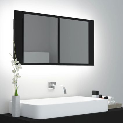 Maison du'monde - Badkamerkast met spiegel en LED 90x12x45 cm acryl zwart