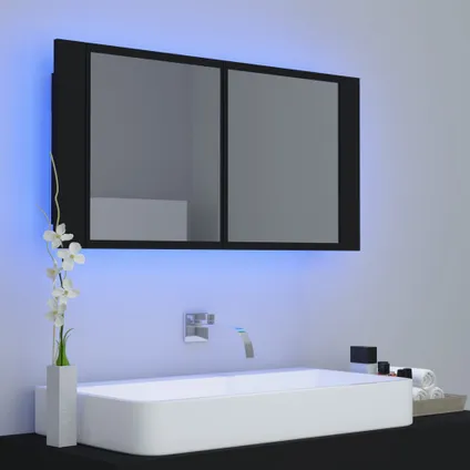 Maison du'monde - Armoire à miroir de salle de bain LED Noir 90x12x45 Acrylique 3