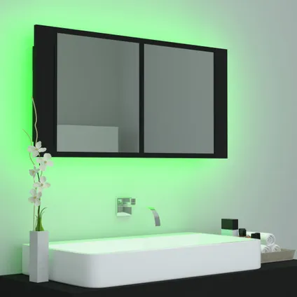 Maison du'monde - Badkamerkast met spiegel en LED 90x12x45 cm acryl zwart 4
