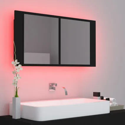 Maison du'monde - Badkamerkast met spiegel en LED 90x12x45 cm acryl zwart 5