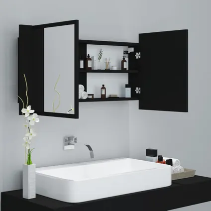 Maison du'monde - Badkamerkast met spiegel en LED 90x12x45 cm acryl zwart 6