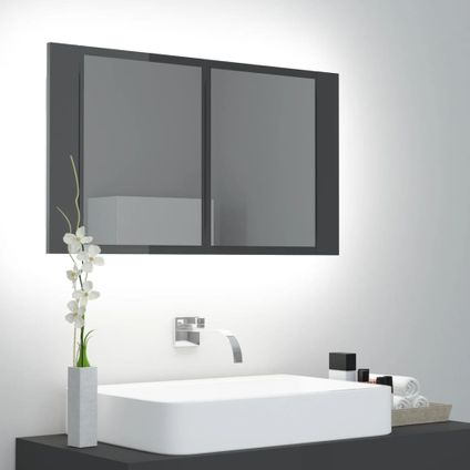Maison du'monde - Badkamerkast met spiegel en LED 80x12x45 acryl hoogglans grijs