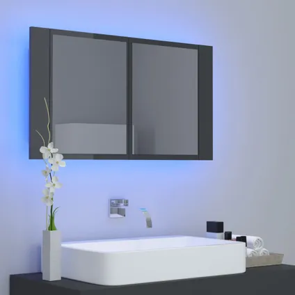 Maison du'monde - Badkamerkast met spiegel en LED 80x12x45 acryl hoogglans grijs 3