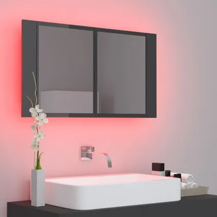 Maison du'monde - Badkamerkast met spiegel en LED 80x12x45 acryl hoogglans grijs 4