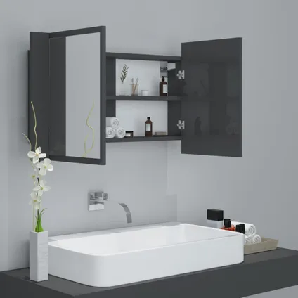 Maison du'monde - Badkamerkast met spiegel en LED 80x12x45 acryl hoogglans grijs 6