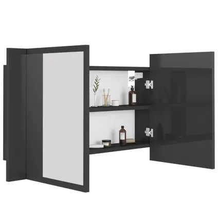 Maison du'monde - Badkamerkast met spiegel en LED 80x12x45 acryl hoogglans grijs 7