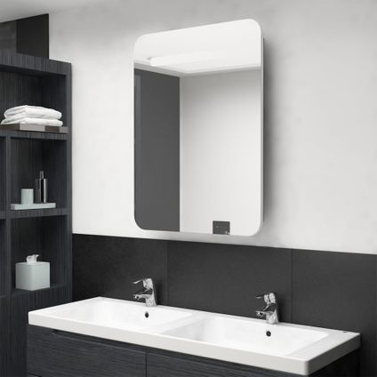 Maison du'monde - Badkamerkast met spiegel en LED 60x11x80 cm wit en eikenkleurig