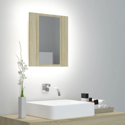 Maison du'monde - Badkamerkast met spiegel LED 40x12x45 acryl sonoma eikenkleurig