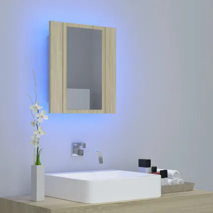 Maison du'monde - Badkamerkast met spiegel LED 40x12x45 acryl sonoma eikenkleurig 3