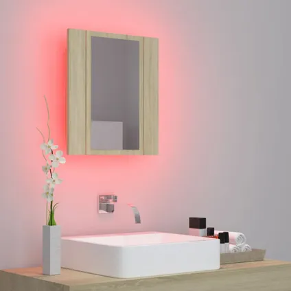 Maison du'monde - Badkamerkast met spiegel LED 40x12x45 acryl sonoma eikenkleurig 4