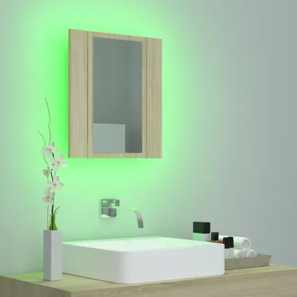 Maison du'monde - Badkamerkast met spiegel LED 40x12x45 acryl sonoma eikenkleurig 5